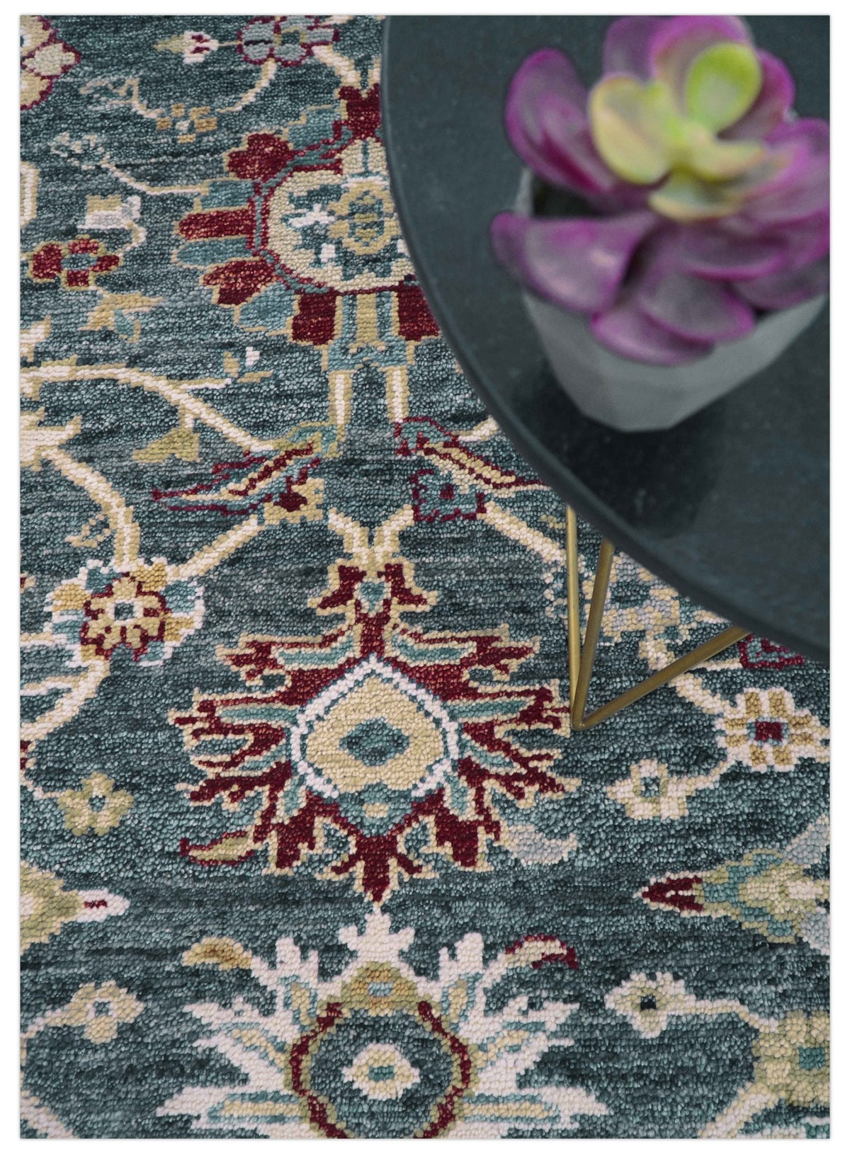 Custom Made Blue Traditional Turkish Design Hand Knotted Wool Rug.