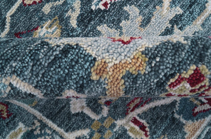 Custom Made Blue Traditional Turkish Design Hand Knotted Wool Rug.
