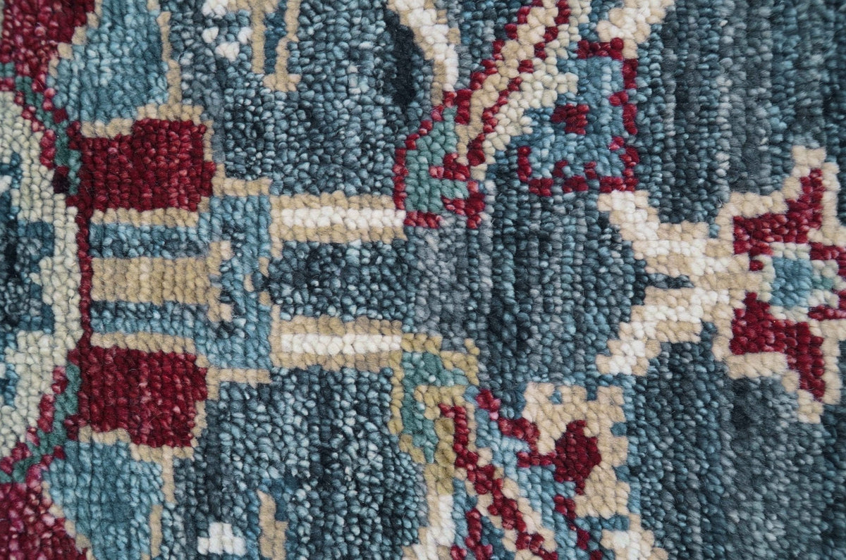 Custom Made Blue Traditional Turkish Design Hand Knotted Wool Rug.