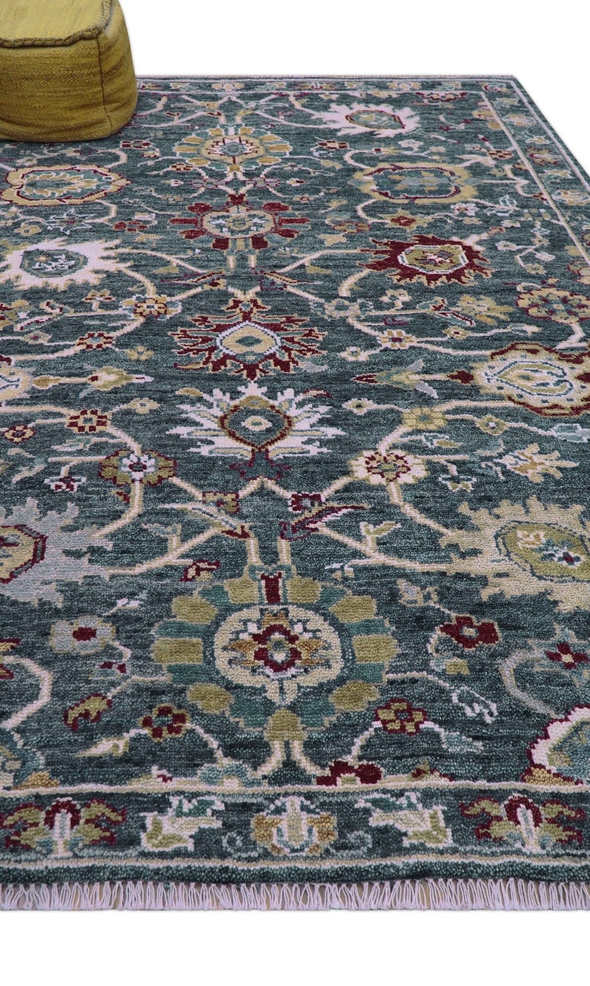 Custom Made Blue Traditional Turkish Design Hand Knotted Wool Rug.