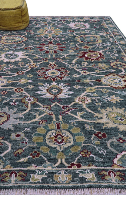 Custom Made Blue Traditional Turkish Design Hand Knotted Wool Rug.