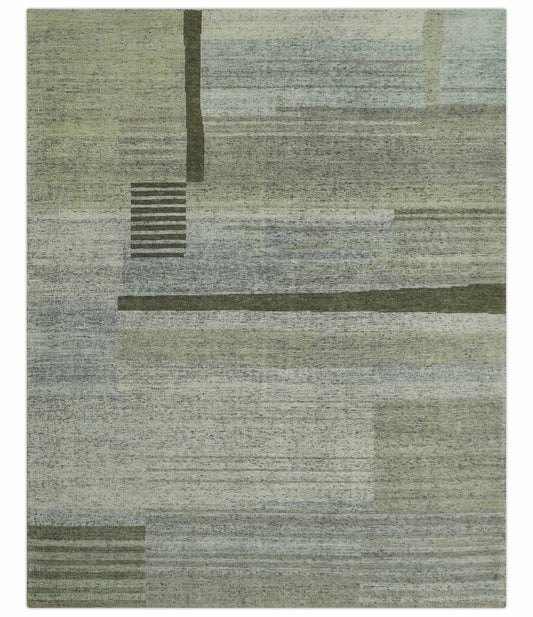 Custom Made Brown and Beige Contemporary Design Hand knotted Wool Area Rug.