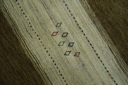 Custom Made Brown and Ivory Geometrical Stripes Design wool Area Rug.