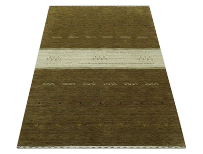 Custom Made Brown and Ivory Geometrical Stripes Design wool Area Rug.