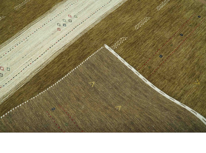 Custom Made Brown and Ivory Geometrical Stripes Design wool Area Rug.