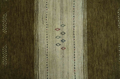 Custom Made Brown and Ivory Geometrical Stripes Design wool Area Rug.