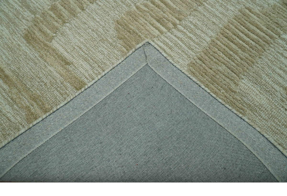 Custom Made brown And Ivory Modern Abstract Pattern Hand Tufted Wool Area Rug.
