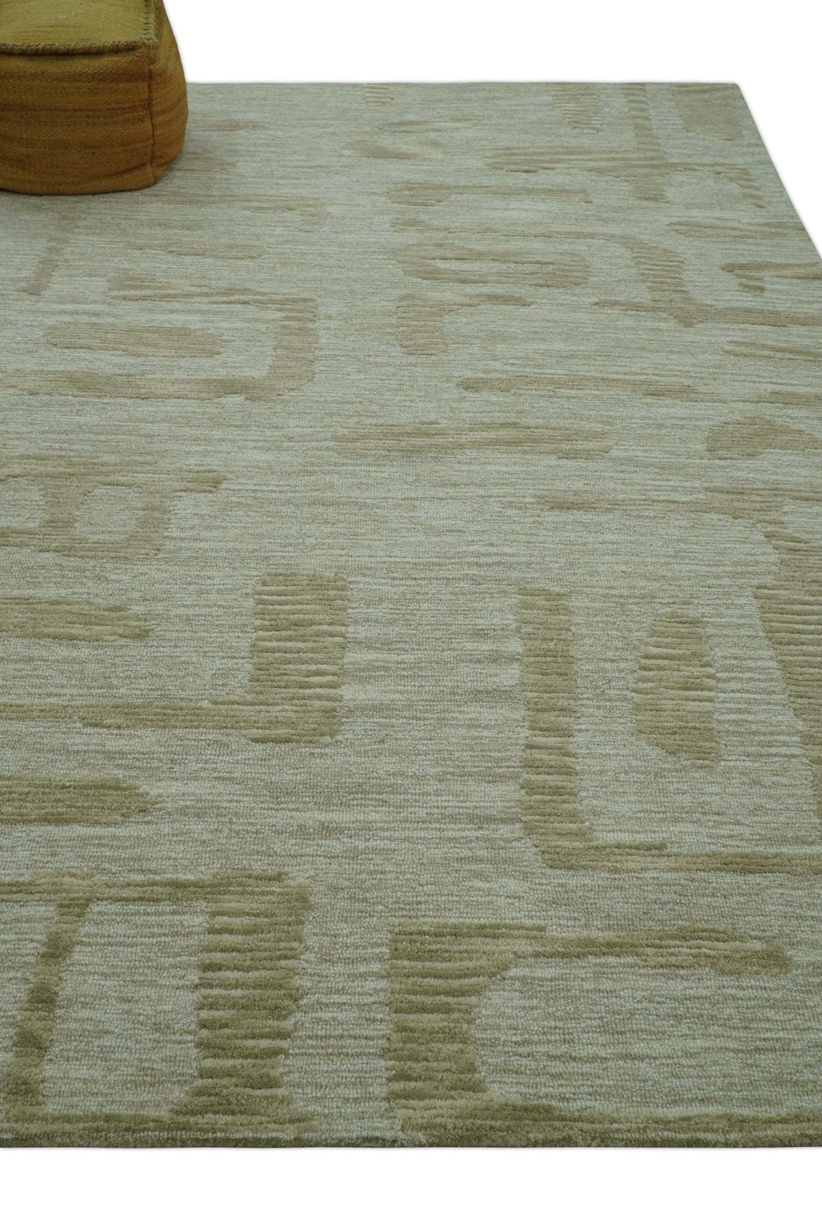 Custom Made brown And Ivory Modern Abstract Pattern Hand Tufted Wool Area Rug.
