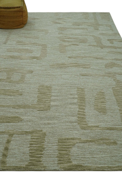 Custom Made brown And Ivory Modern Abstract Pattern Hand Tufted Wool Area Rug.