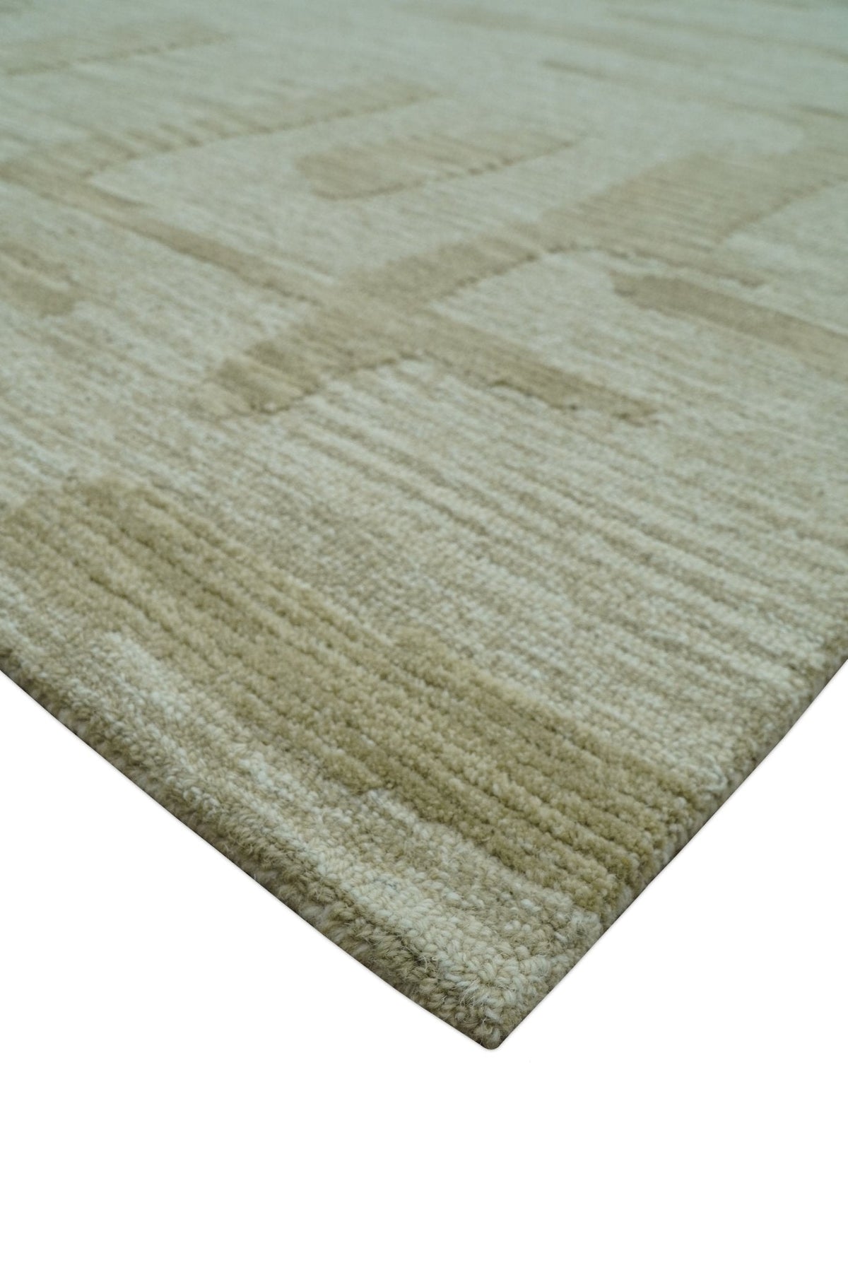 Custom Made brown And Ivory Modern Abstract Pattern Hand Tufted Wool Area Rug.