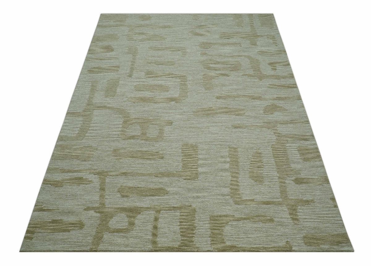 Custom Made brown And Ivory Modern Abstract Pattern Hand Tufted Wool Area Rug.