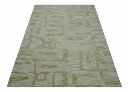 Custom Made brown And Ivory Modern Abstract Pattern Hand Tufted Wool Area Rug.