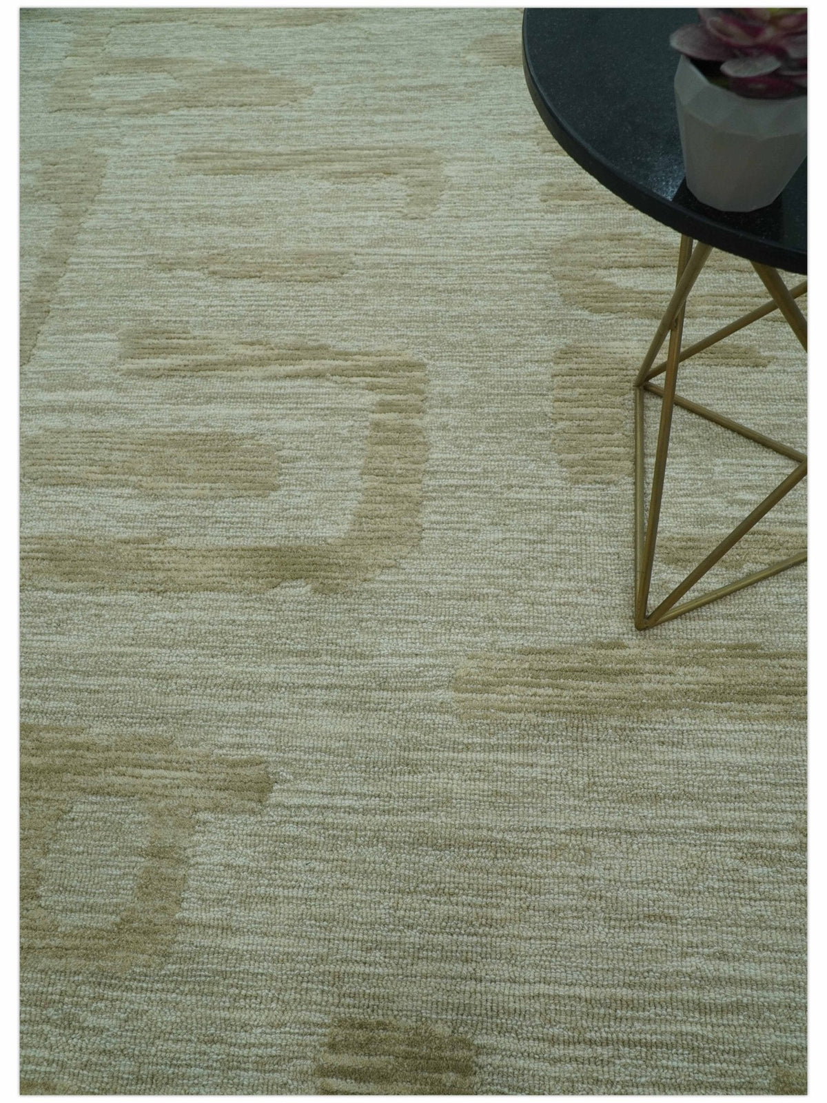 Custom Made brown And Ivory Modern Abstract Pattern Hand Tufted Wool Area Rug.