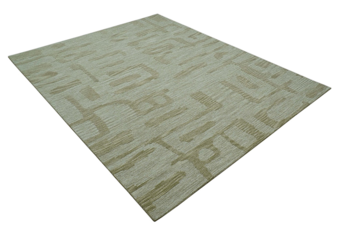 Custom Made brown And Ivory Modern Abstract Pattern Hand Tufted Wool Area Rug.