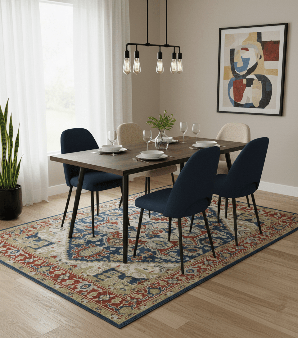 Custom Made Brown, Blue, Ivory and Olive Hand knotted Traditional Heriz Medallion Wool Area Rug.