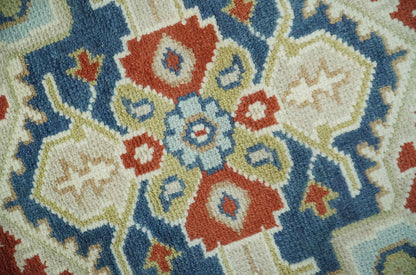 Custom Made Brown, Blue, Ivory and Olive Hand knotted Traditional Heriz Medallion Wool Area Rug.