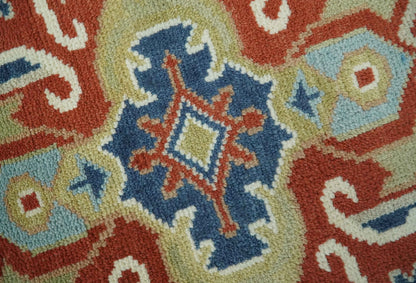 Custom Made Brown, Blue, Ivory and Olive Traditional Heriz Medallion Wool Area Rug.