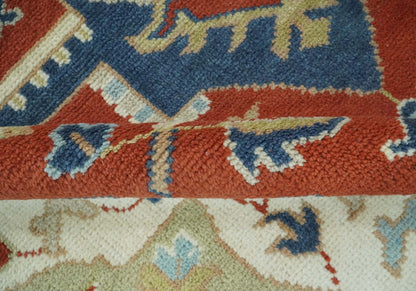 Custom Made Brown, Blue, Ivory and Olive Traditional Heriz Medallion Wool Area Rug.