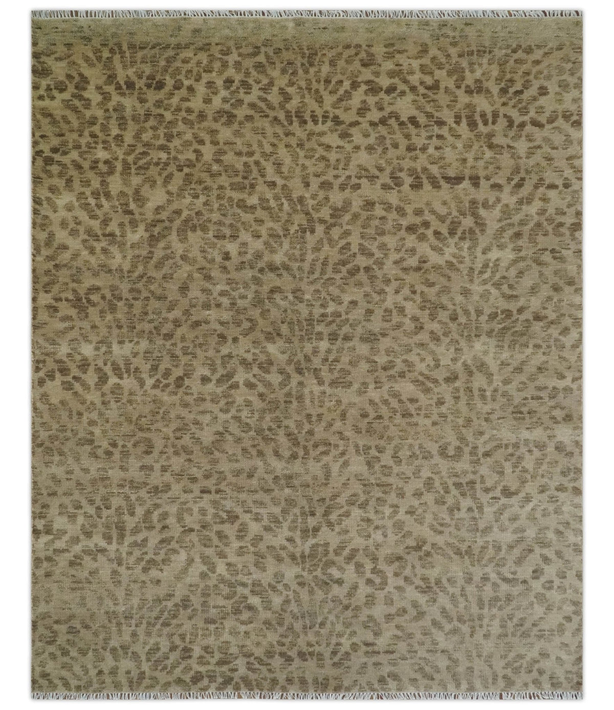 Custom Made Camel and Taupe Modern leopard Design Hand knotted wool area rug.
