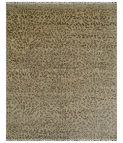 Custom Made Camel and Taupe Modern leopard Design Hand knotted wool area rug.