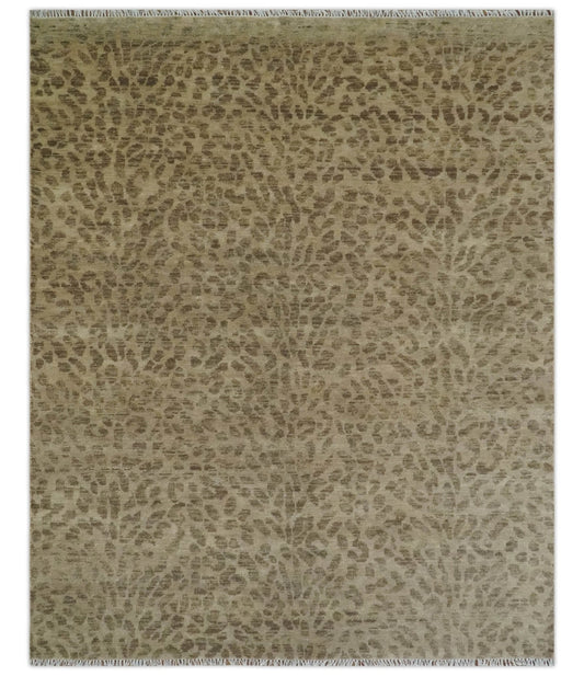 Custom Made Camel and Taupe Modern leopard Design Hand knotted wool area rug.