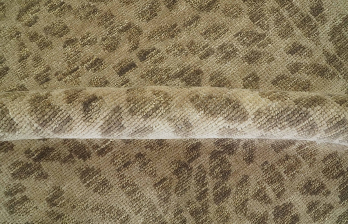 Custom Made Camel and Taupe Modern leopard Design Hand knotted wool area rug.