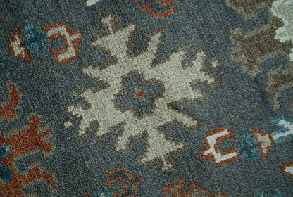 Custom Made Charcoal and Teal Hand knotted Traditional Oushak wool area rug.