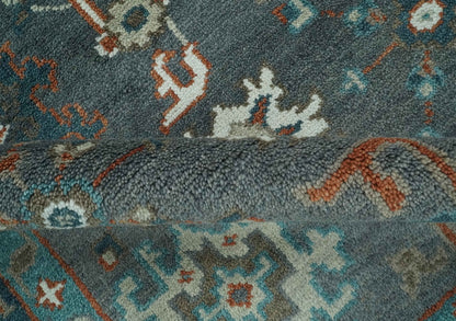 Custom Made Charcoal and Teal Hand knotted Traditional Oushak wool area rug.