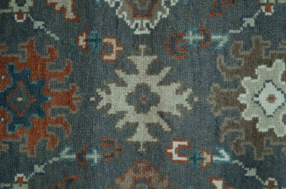 Custom Made Charcoal and Teal Hand knotted Traditional Oushak wool area rug.