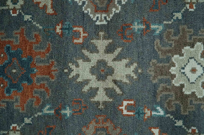 Custom Made Charcoal and Teal Hand knotted Traditional Oushak wool area rug.