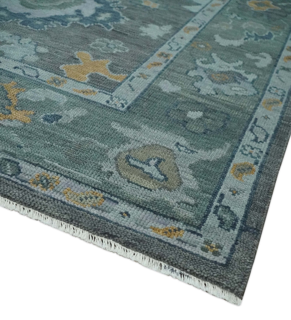 Custom Made Charcoal, Gray and Silver Antique look Traditional Oushak wool Area Rug.
