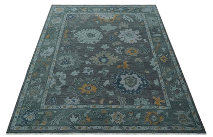 Custom Made Charcoal, Gray and Silver Antique look Traditional Oushak wool Area Rug.