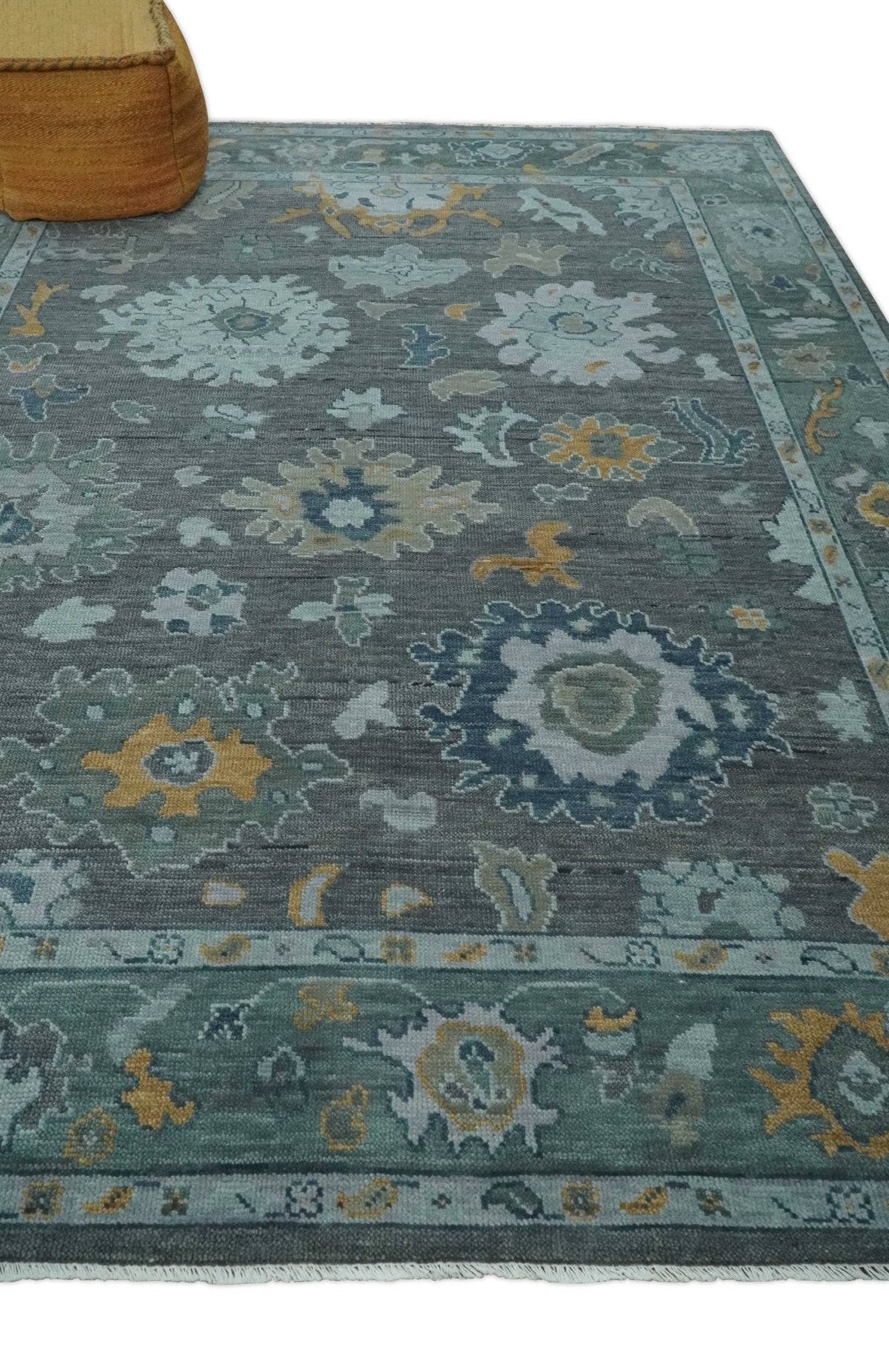 Custom Made Charcoal, Gray and Silver Antique look Traditional Oushak wool Area Rug.