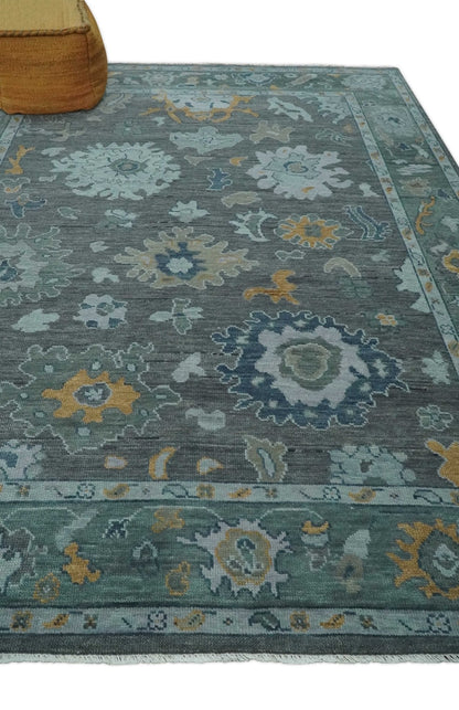 Custom Made Charcoal, Gray and Silver Antique look Traditional Oushak wool Area Rug.