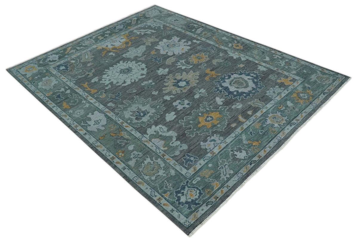 Custom Made Charcoal, Gray and Silver Antique look Traditional Oushak wool Area Rug.