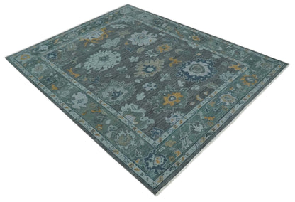 Custom Made Charcoal, Gray and Silver Antique look Traditional Oushak wool Area Rug.