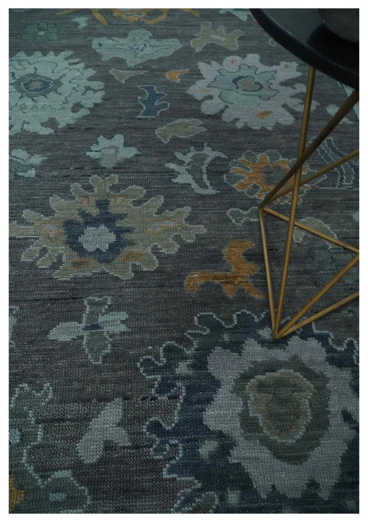 Custom Made Charcoal, Gray and Silver Antique look Traditional Oushak wool Area Rug.
