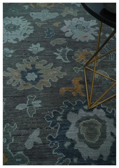 Custom Made Charcoal, Gray and Silver Antique look Traditional Oushak wool Area Rug.