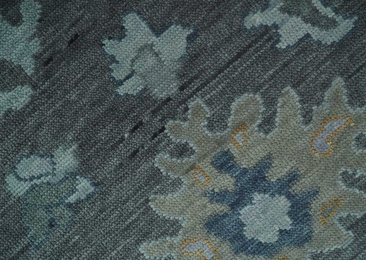 Custom Made Charcoal, Gray and Silver Antique look Traditional Oushak wool Area Rug.