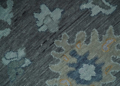 Custom Made Charcoal, Gray and Silver Antique look Traditional Oushak wool Area Rug.