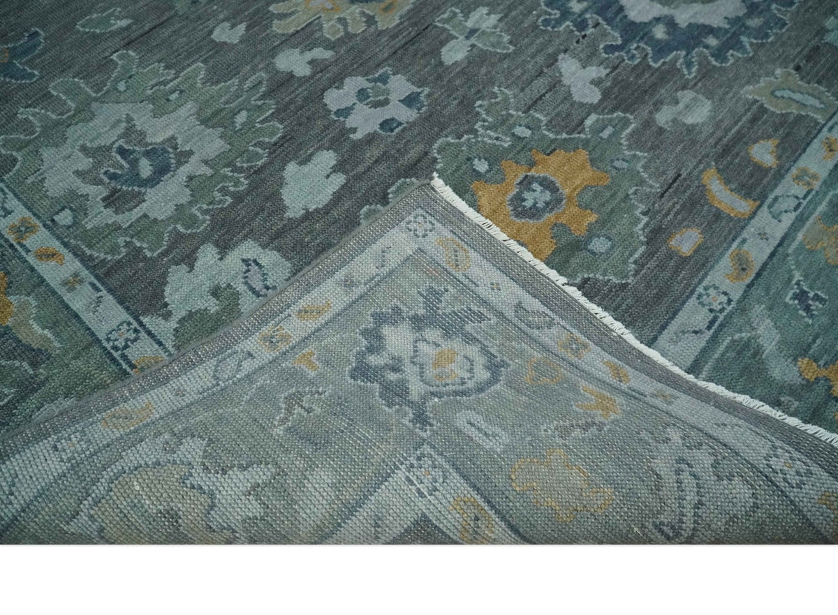 Custom Made Charcoal, Gray and Silver Antique look Traditional Oushak wool Area Rug.