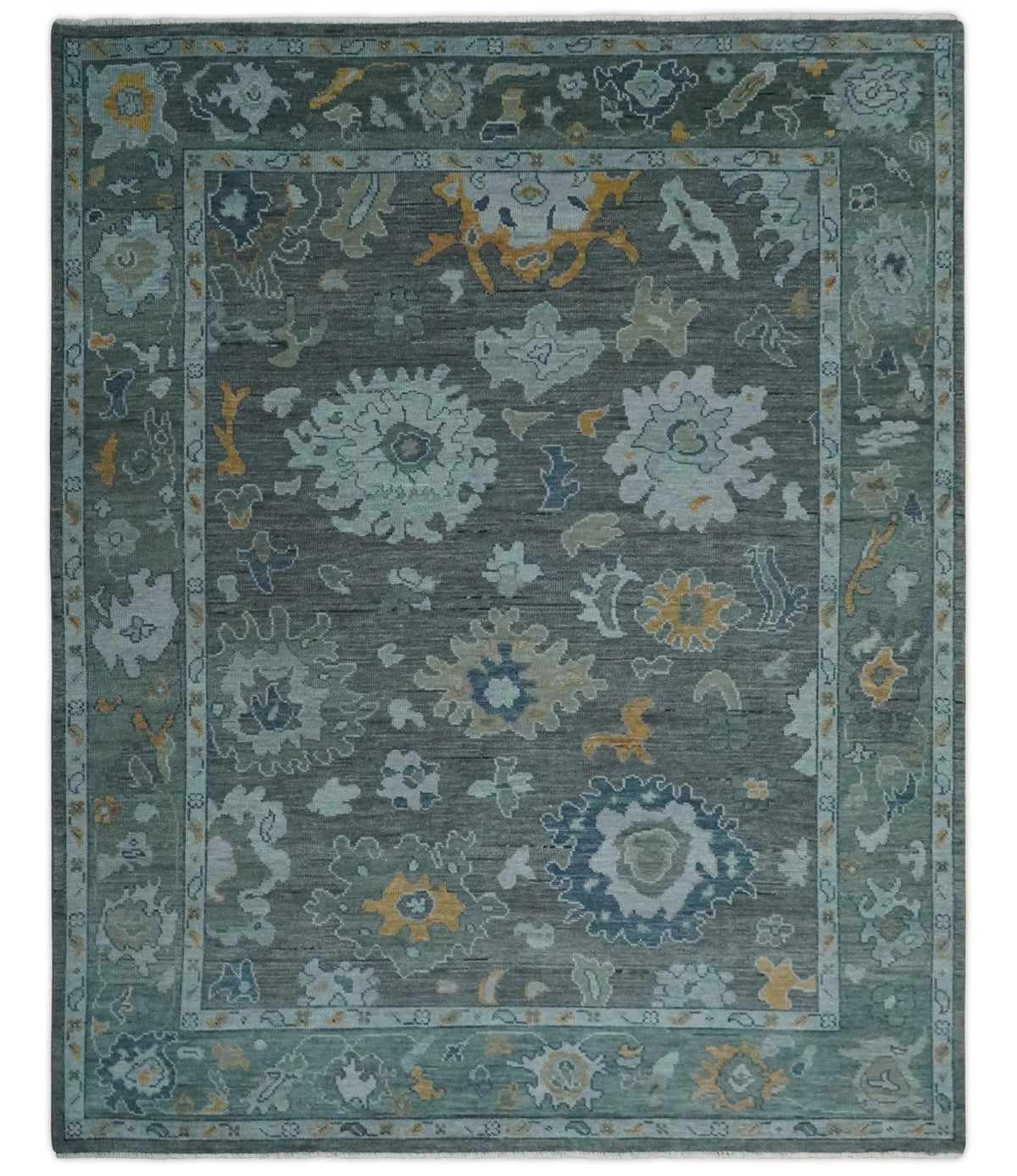 Custom Made Charcoal, Gray and Silver Antique look Traditional Oushak wool Area Rug.