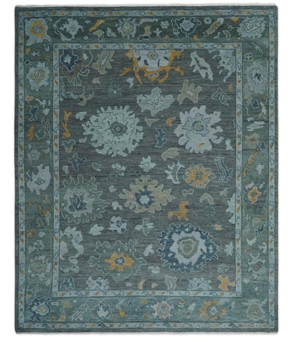 Custom Made Charcoal, Gray and Silver Antique look Traditional Oushak wool Area Rug.