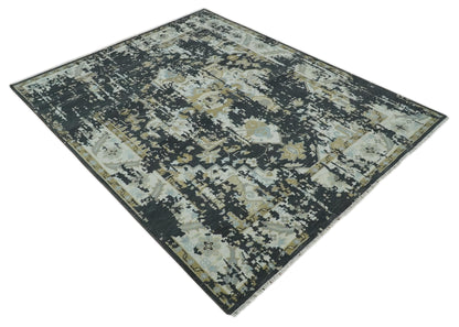Custom Made Charcoal, Ivory and Beige Transitional Hand knotted wool Area Rug.
