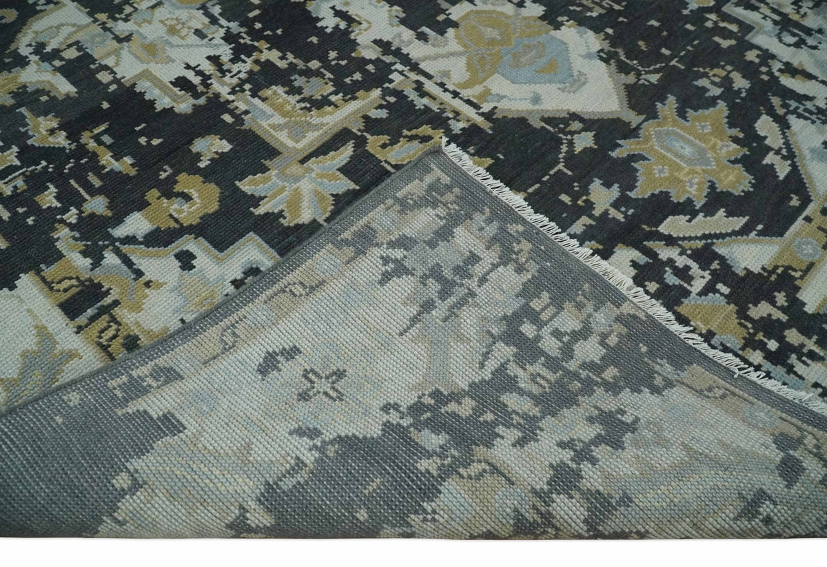 Custom Made Charcoal, Ivory and Beige Transitional Hand knotted wool Area Rug.