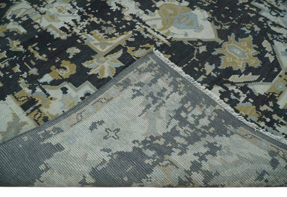 Custom Made Charcoal, Ivory and Beige Transitional Hand knotted wool Area Rug.