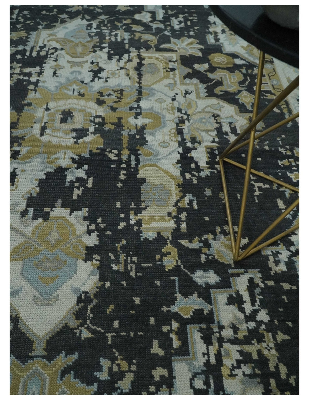Custom Made Charcoal, Ivory and Beige Transitional Hand knotted wool Area Rug.