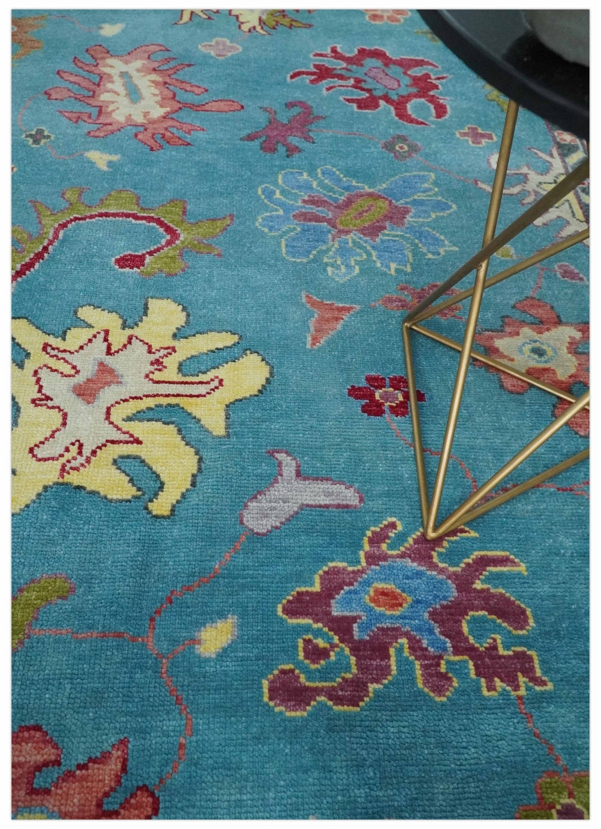 Custom Made Colorful Blue and Beige Hand knotted Traditional Oushak wool Area Rug.
