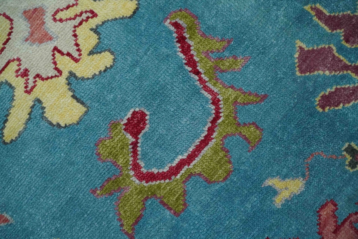 Custom Made Colorful Blue and Beige Hand knotted Traditional Oushak wool Area Rug.