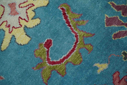 Custom Made Colorful Blue and Beige Hand knotted Traditional Oushak wool Area Rug.